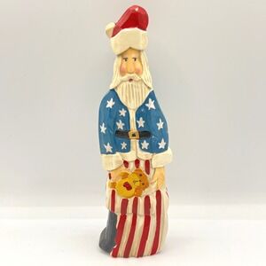 Applause Wood American Santa Figurine 9" Patriotic Folk Art Primitive Christmas